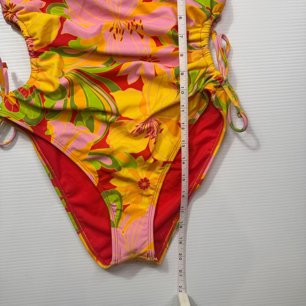 Retro Strapless Floral One Piece Swimsuit Women’s Large NWT 70s Bandeau Dopamine - Picture 15 of 16